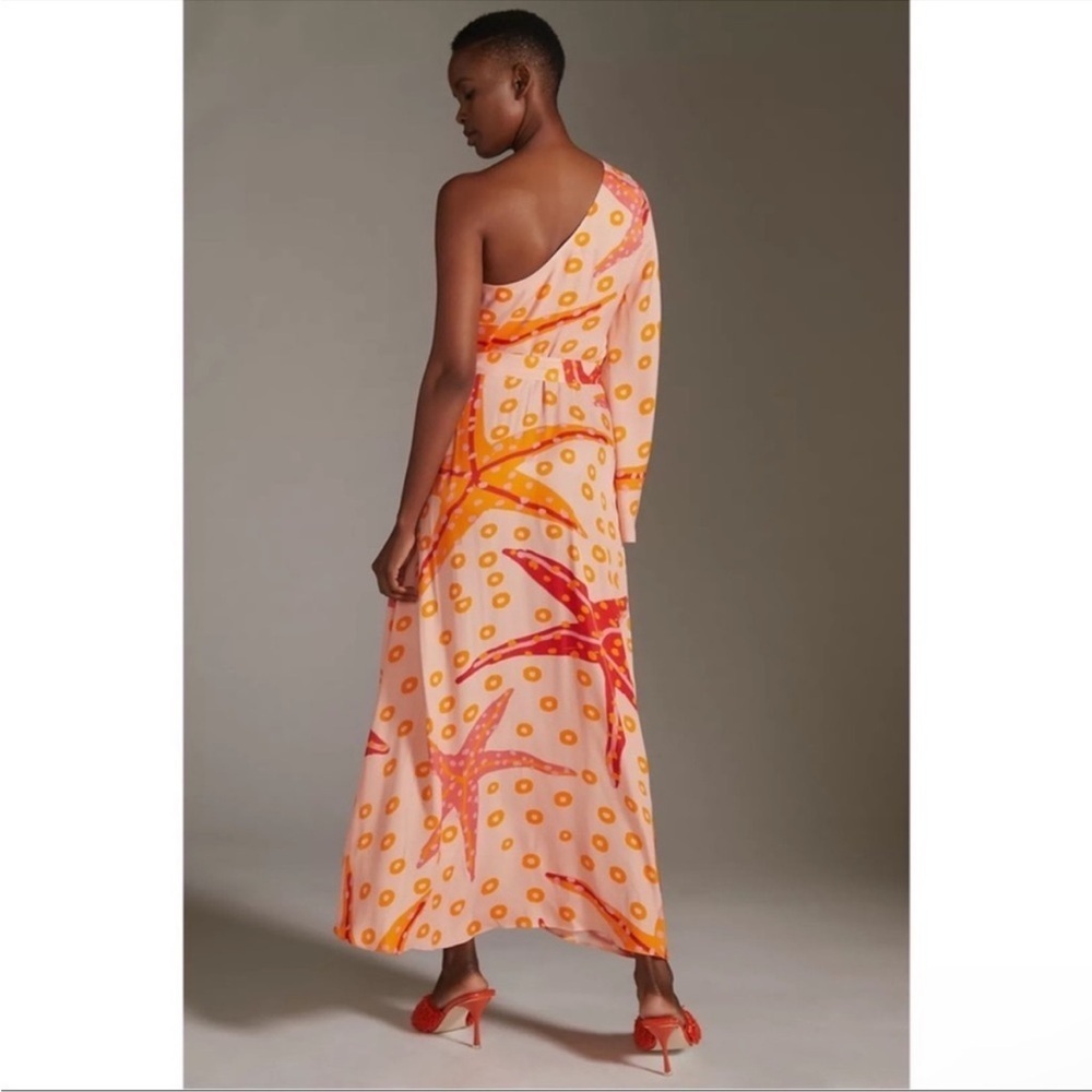 Anthropologie Farm Rio One Shoulder Starfish Maxi Dress Orange Size Small NWT - Picture 8 of 10